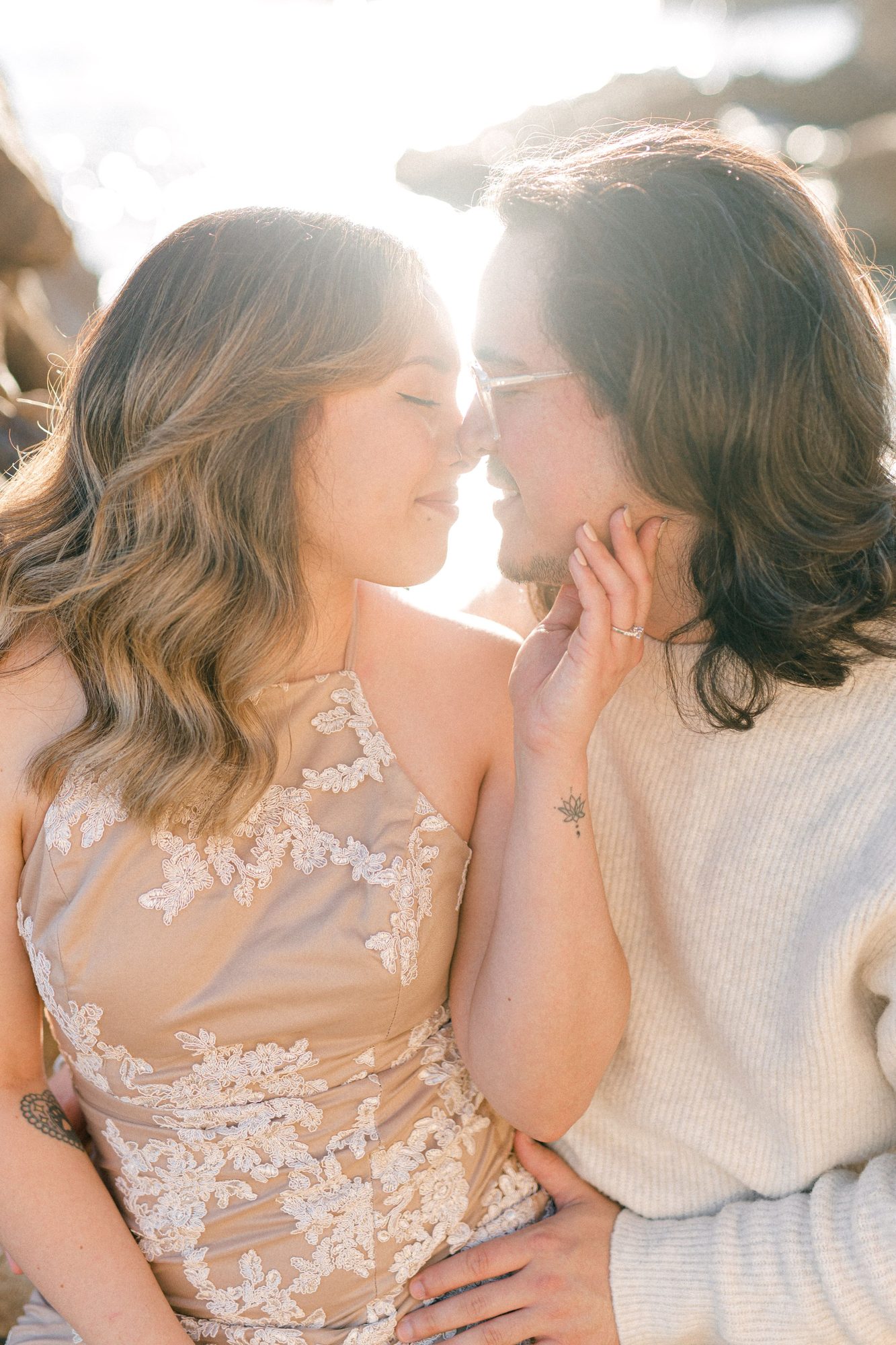 Backlit engagement portrait